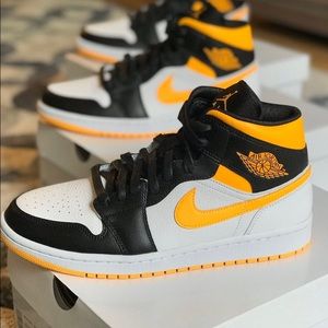 Jordan 1 Mid Laser Orange Black Sneakers Shoes